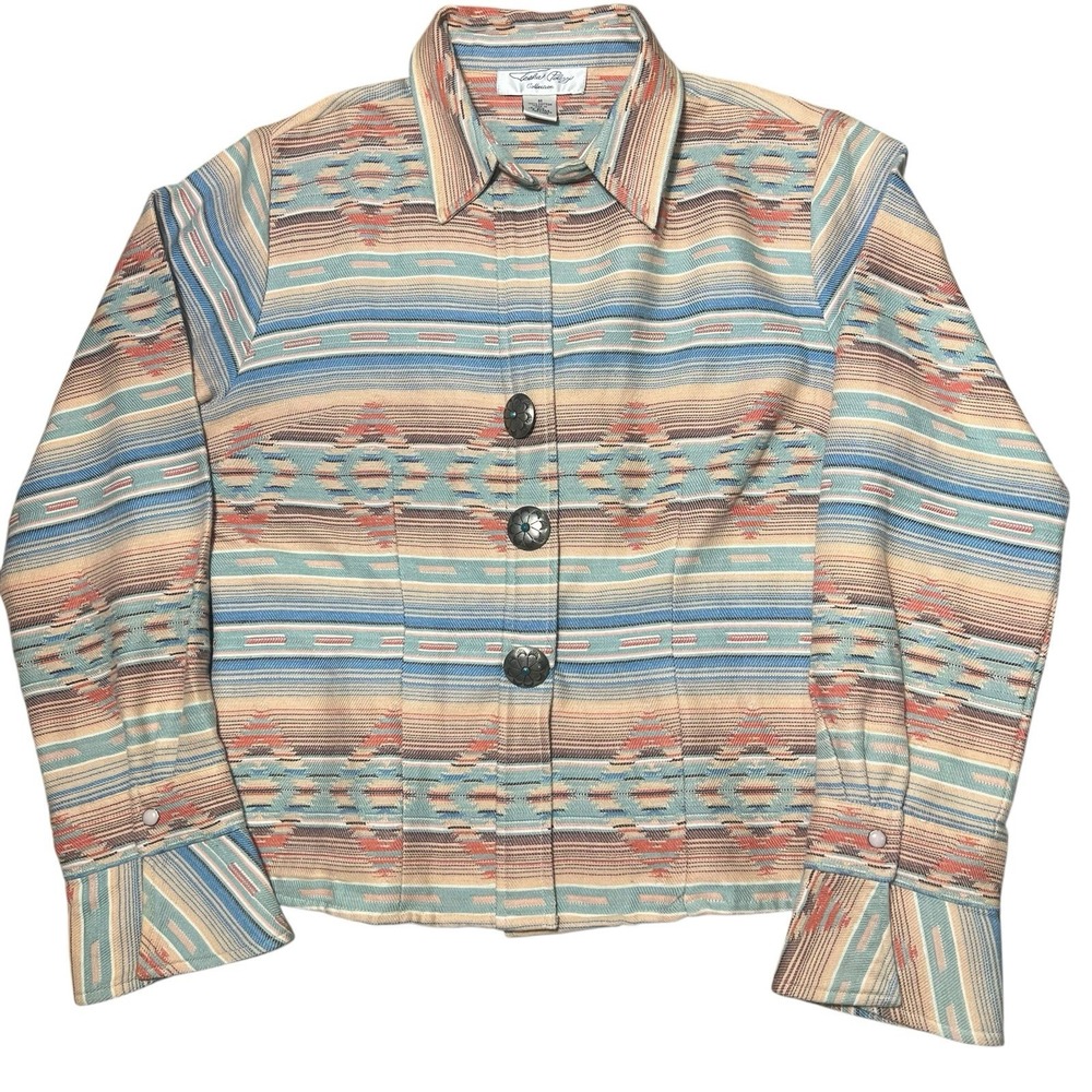 Tasha Polizzi Pastel Serape‎ Jacket Concho Turquoise Buttons Size M Western Wear